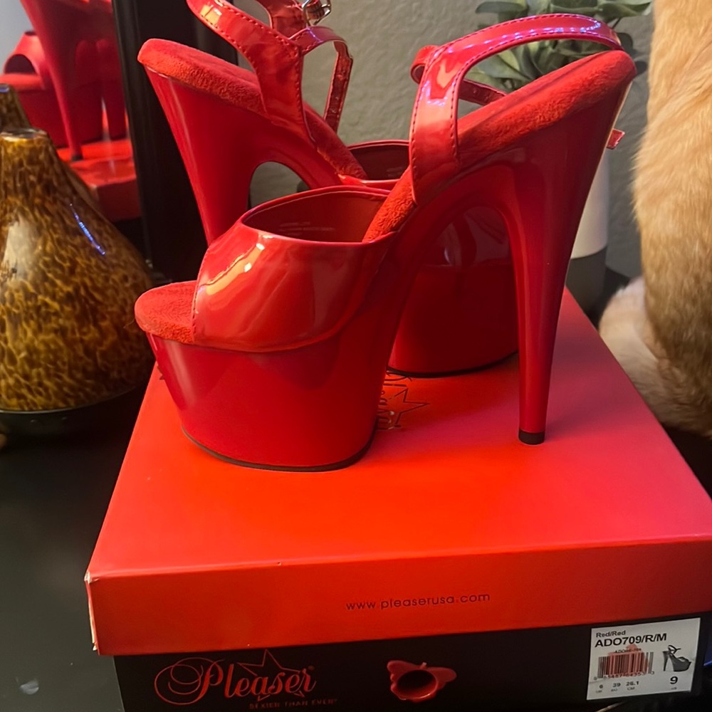 Brand new red open toed pleaser heels